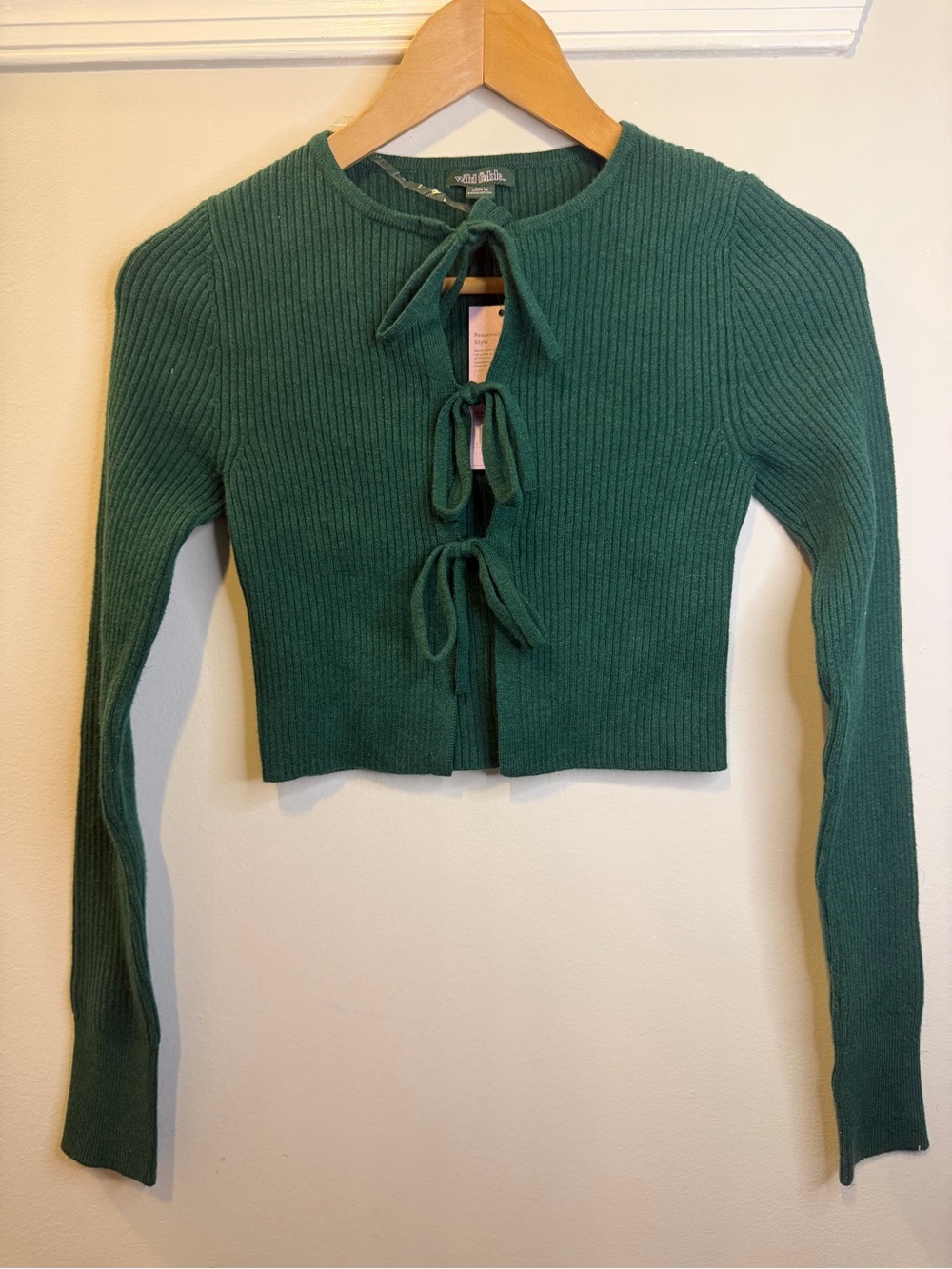 wild fable Forest Green Ribbed Tie-Front Cropped Cardigan fall Cottagecore